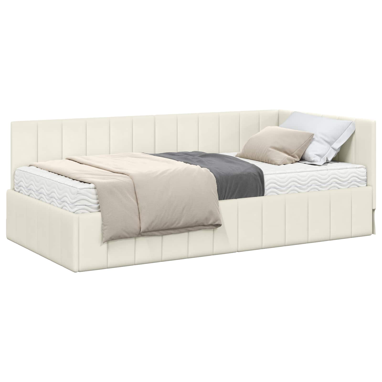 Hoekbedframe met Matras met hoofdeinde 2 st Crème Fluweel – afbeelding 2
