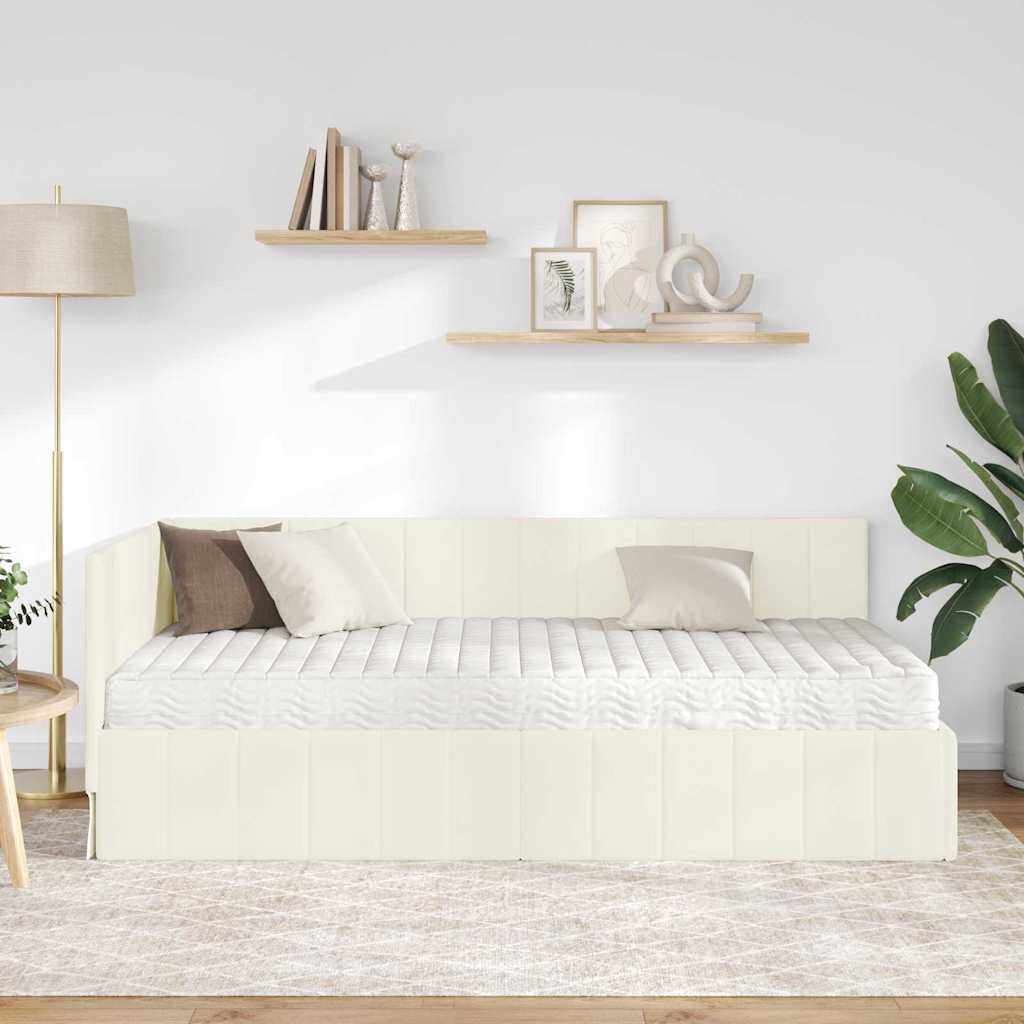 Hoekbedframe met Matras met hoofdeinde 2 st Crème Fluweel – afbeelding 3