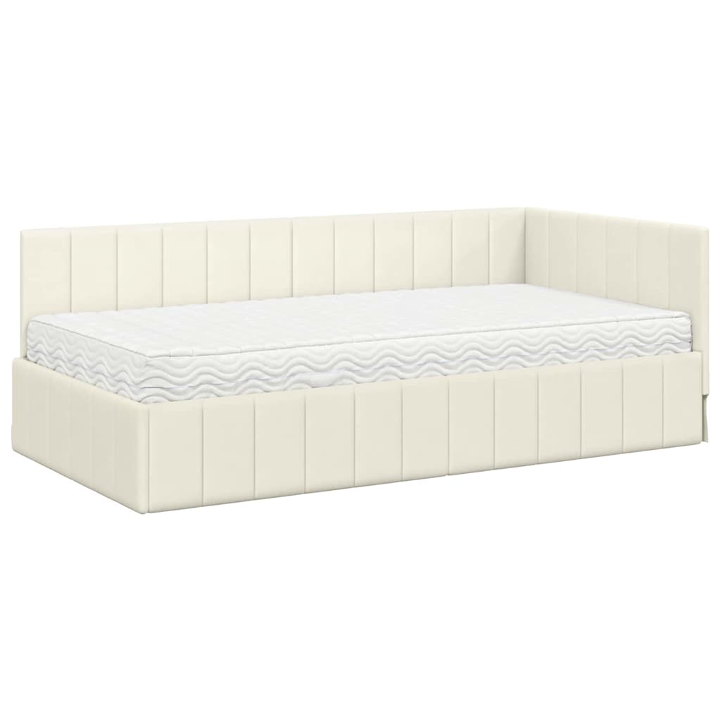 Hoekbedframe met Matras met hoofdeinde 2 st Crème Fluweel – afbeelding 4
