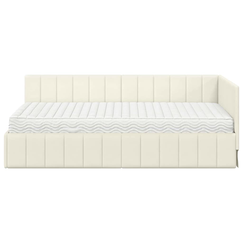Hoekbedframe met Matras met hoofdeinde 2 st Crème Fluweel – afbeelding 5