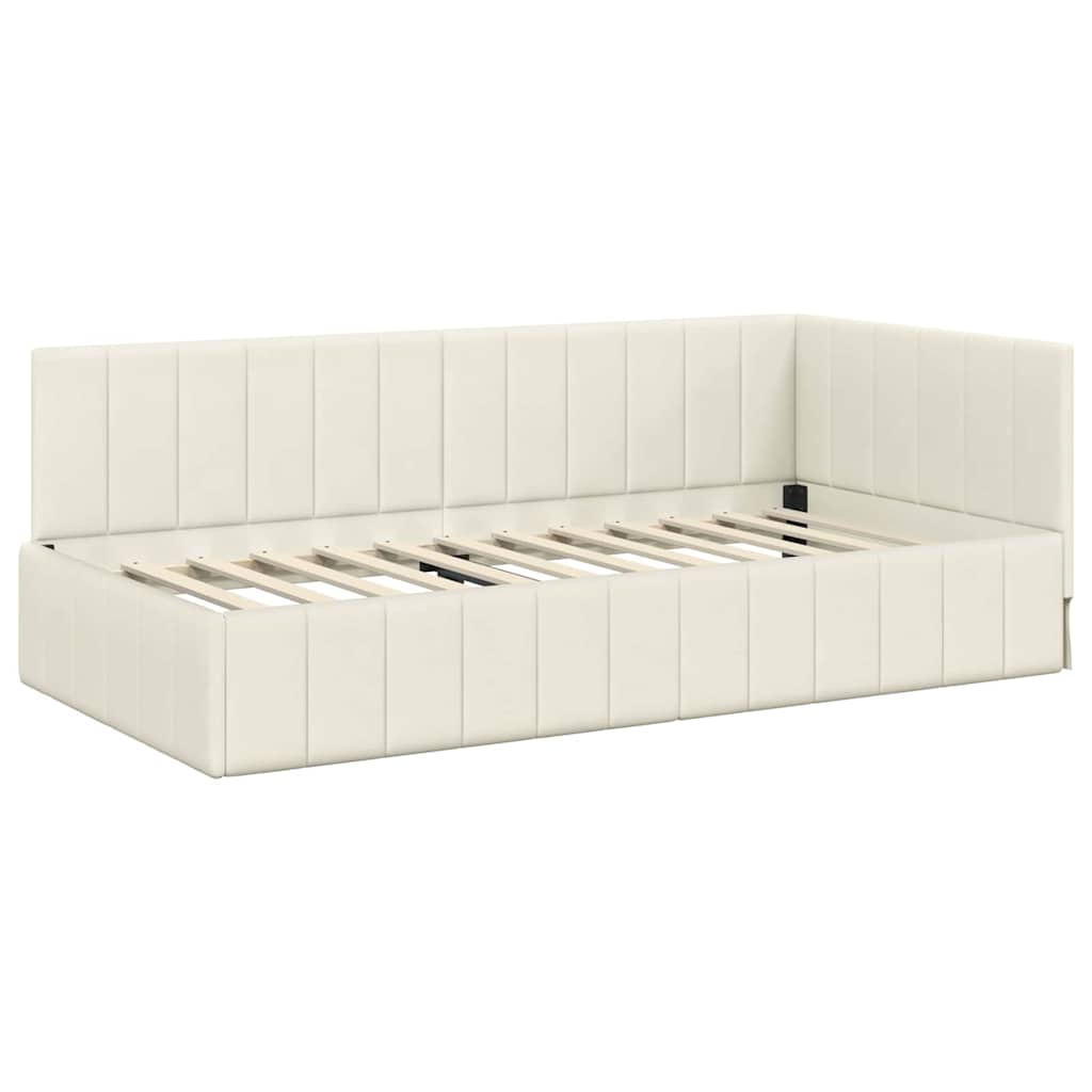 Hoekbedframe met Matras met hoofdeinde 2 st Crème Fluweel – afbeelding 6