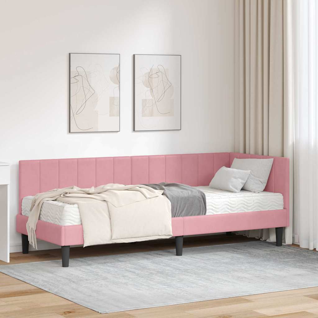 Hoekbedframe met Matras met hoofdeinde 2 pcs Grijs Fluweel