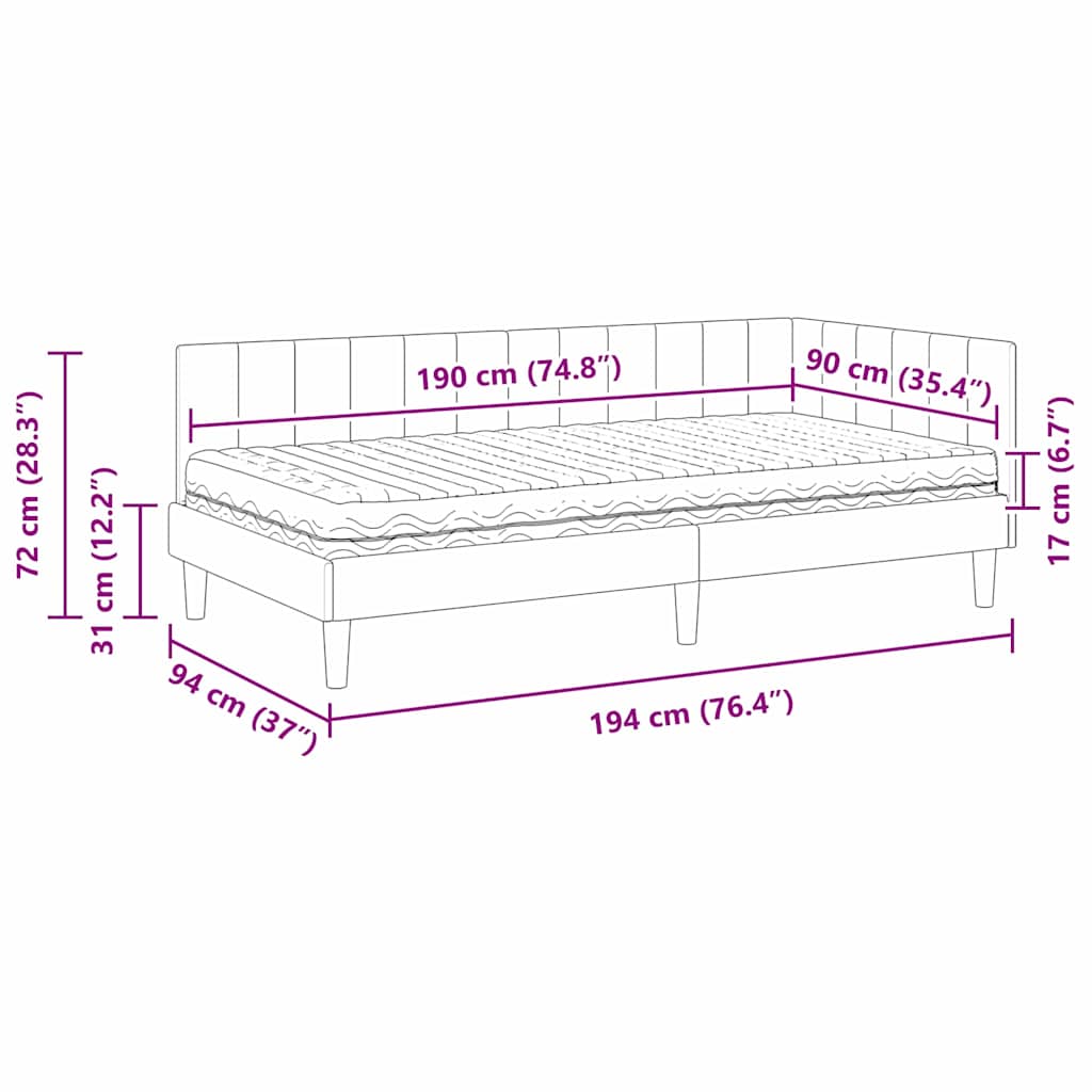 Hoekbedframe met Matras met hoofdeinde 2 pcs Grijs Fluweel – afbeelding 12