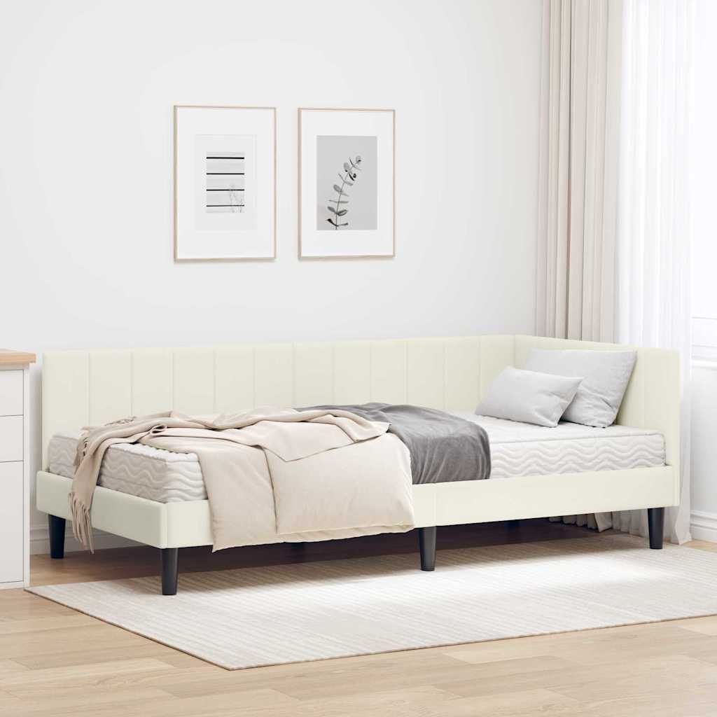 Hoekbedframe met Matras met hoofdeinde 2 pcs Crème Fluweel – afbeelding 1