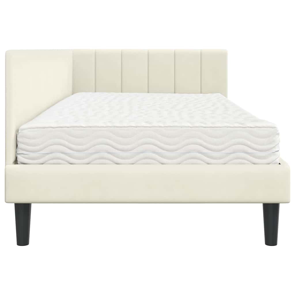 Hoekbedframe met Matras met hoofdeinde 2 pcs Crème Fluweel – afbeelding 8