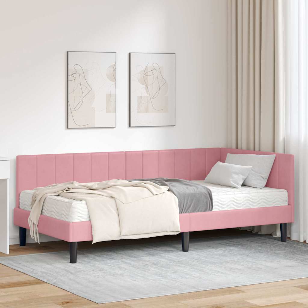 Hoekbedframe met Matras met hoofdeinde 2 pcs Grijs Fluweel – afbeelding 1