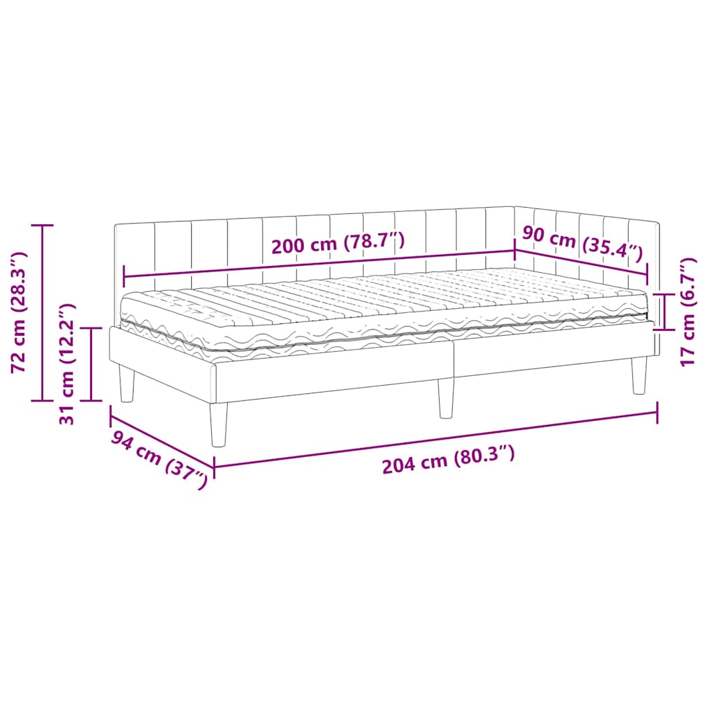 Hoekbedframe met Matras met hoofdeinde 2 pcs Grijs Fluweel – afbeelding 12