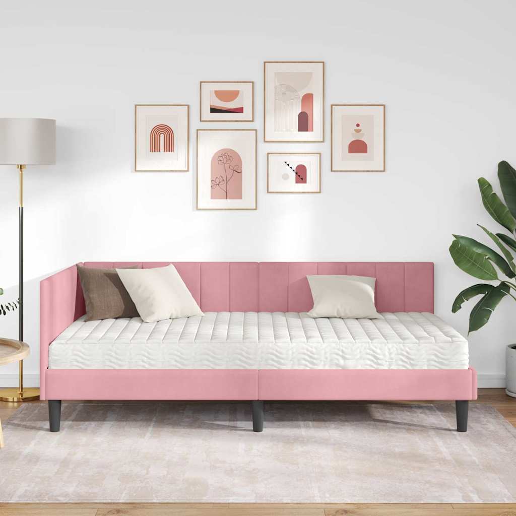Hoekbedframe met Matras met hoofdeinde 2 pcs Grijs Fluweel – afbeelding 3
