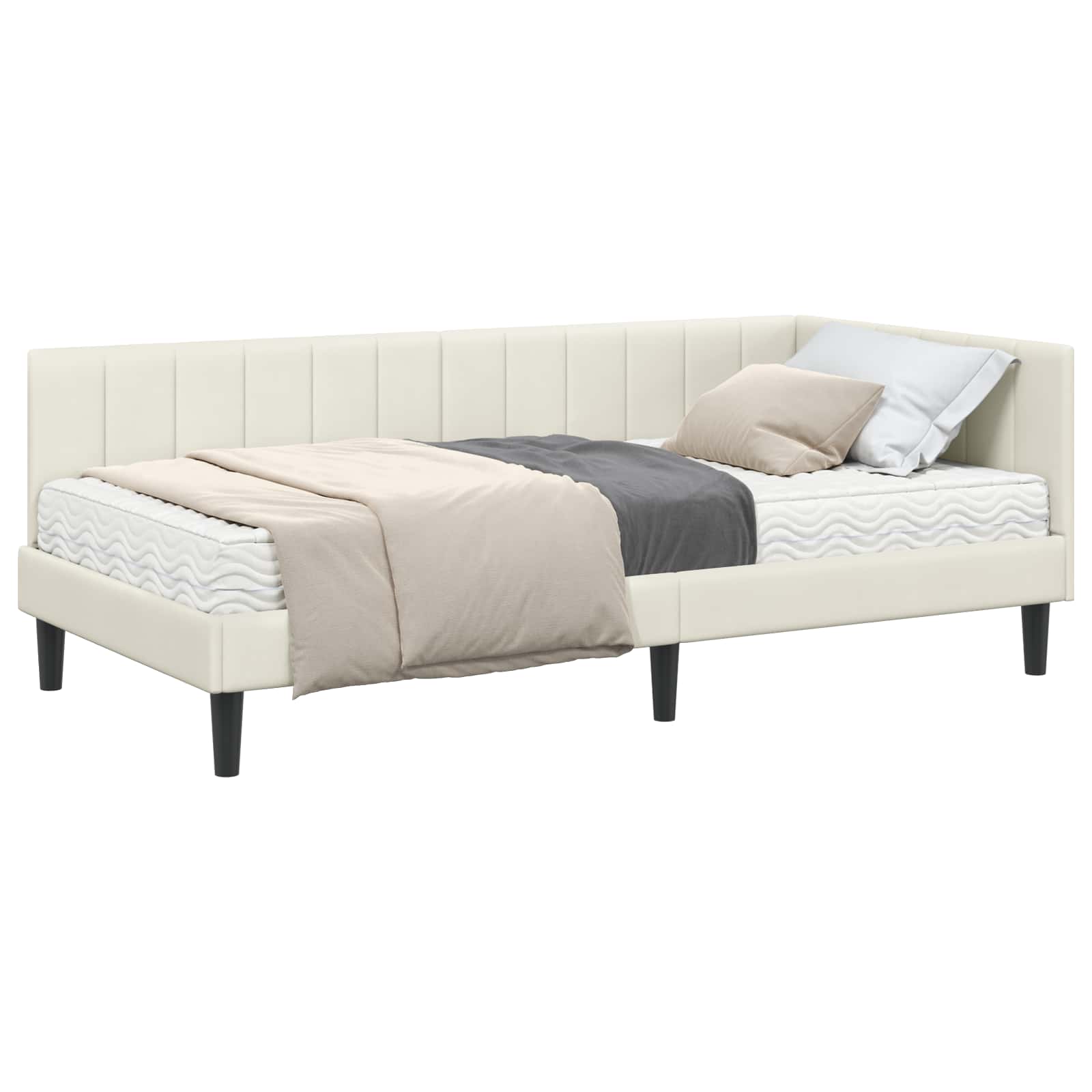 Hoekbedframe met Matras met hoofdeinde 2 pcs Crème Fluweel – afbeelding 2