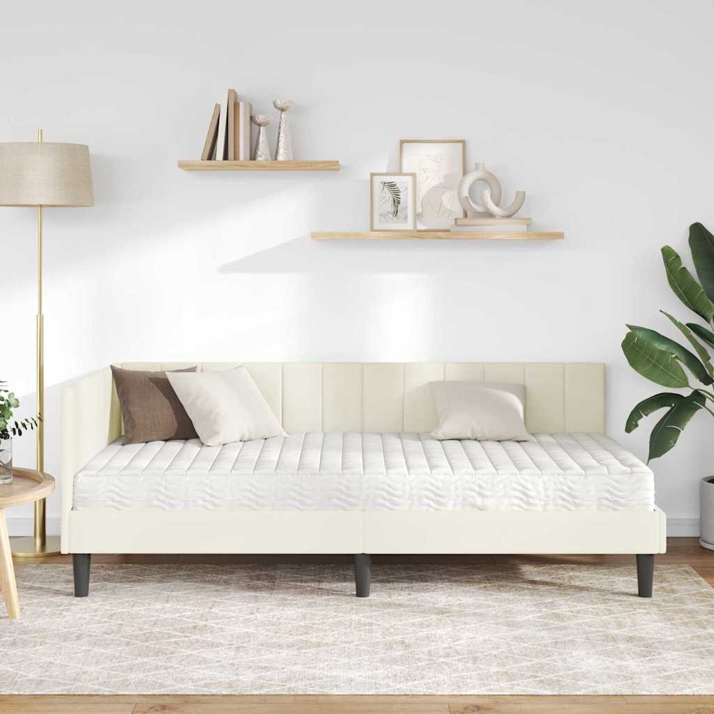 Hoekbedframe met Matras met hoofdeinde 2 pcs Crème Fluweel – afbeelding 3