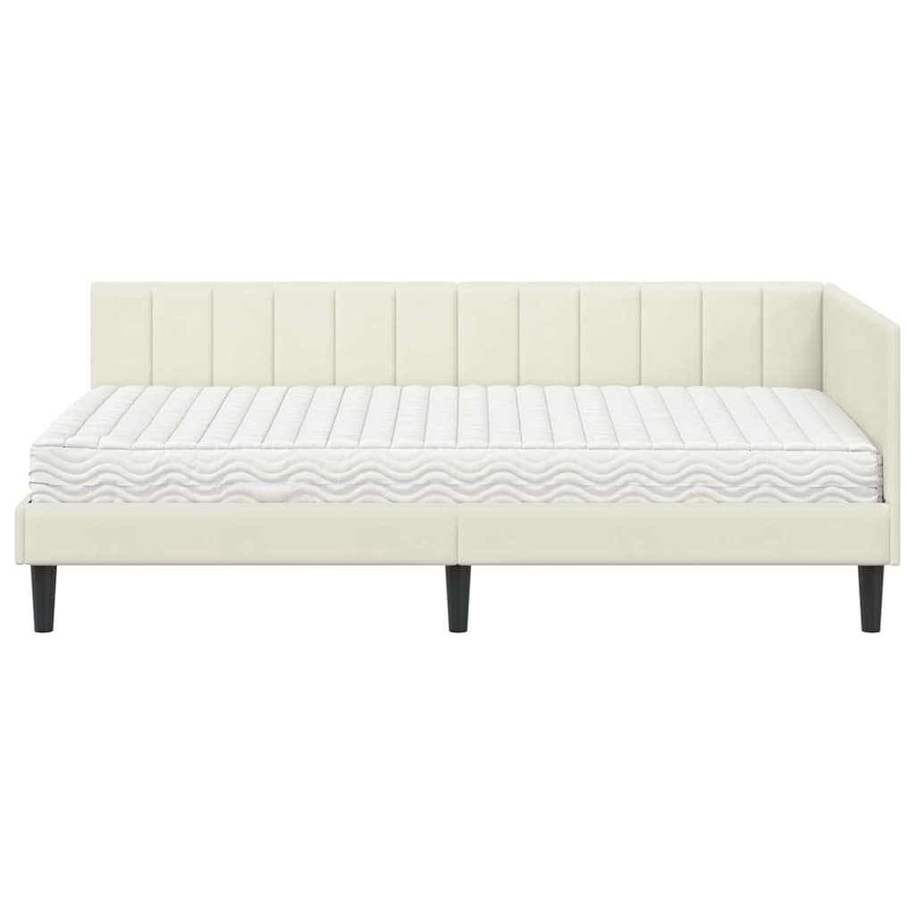 Hoekbedframe met Matras met hoofdeinde 2 pcs Crème Fluweel – afbeelding 5