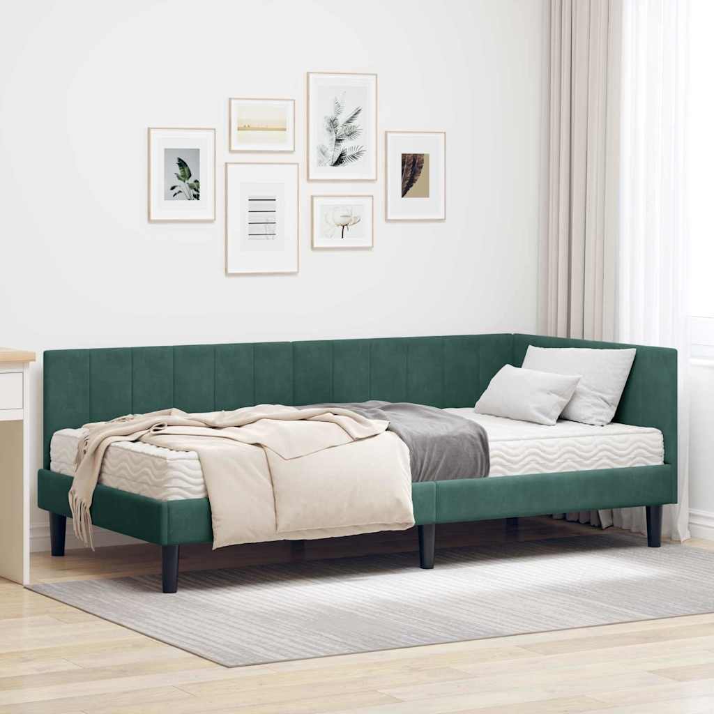 Hoekbedframe met Matras met hoofdeinde 2 pcs Groen Fluweel – afbeelding 1