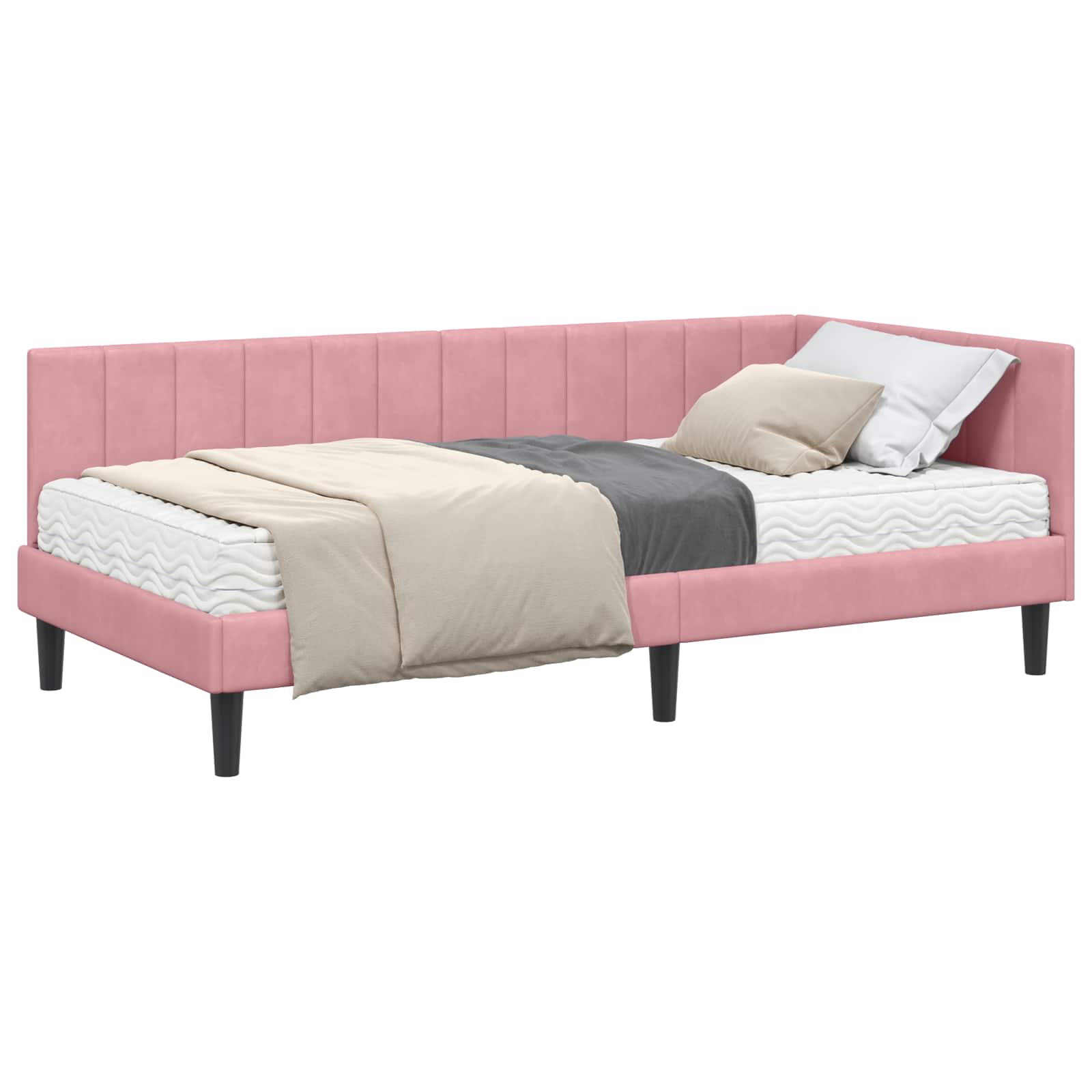 Hoekbedframe met Matras met hoofdeinde 2 pcs Grijs Fluweel – afbeelding 2