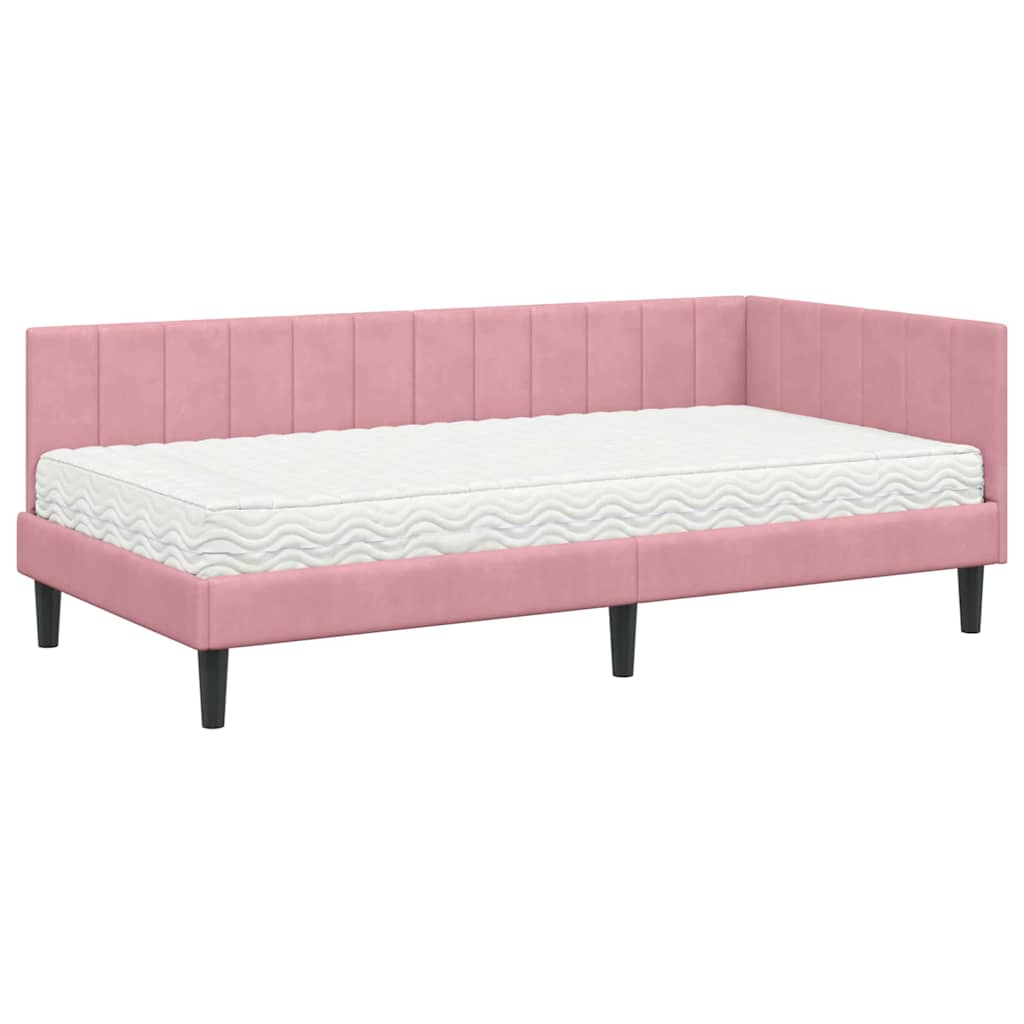 Hoekbedframe met Matras met hoofdeinde 2 pcs Grijs Fluweel – afbeelding 4