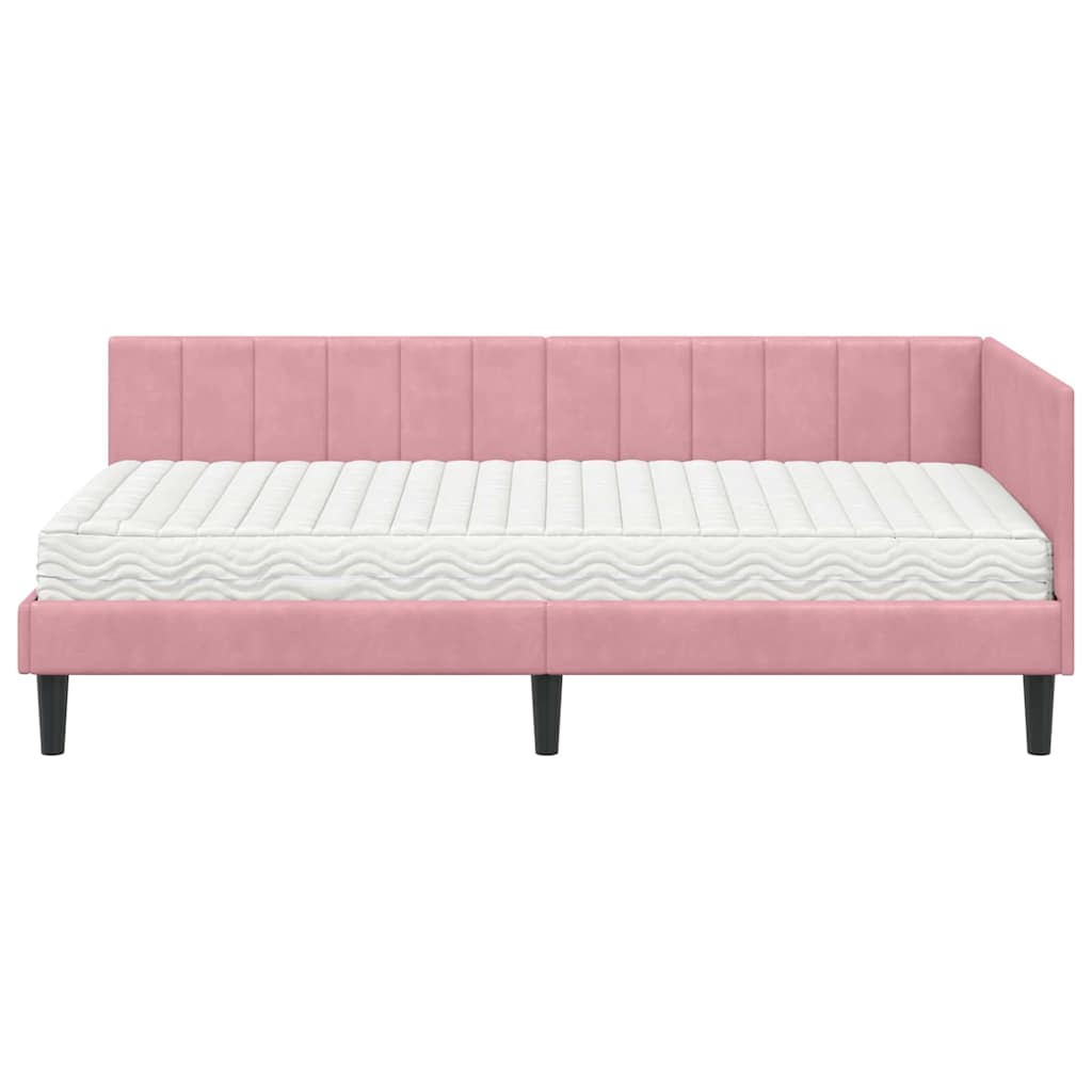 Hoekbedframe met Matras met hoofdeinde 2 pcs Grijs Fluweel – afbeelding 5