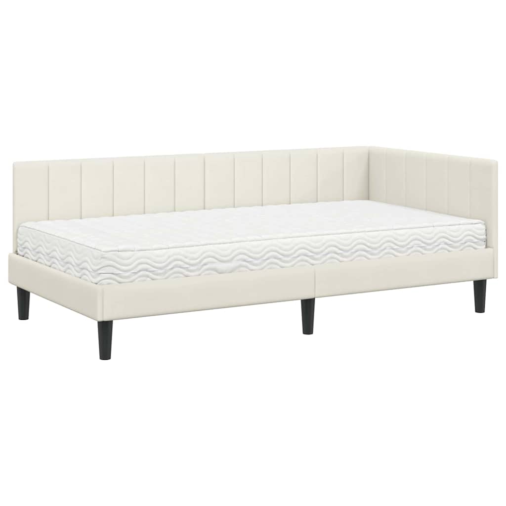 Hoekbedframe met Matras met hoofdeinde 2 pcs Crème Fluweel – afbeelding 4