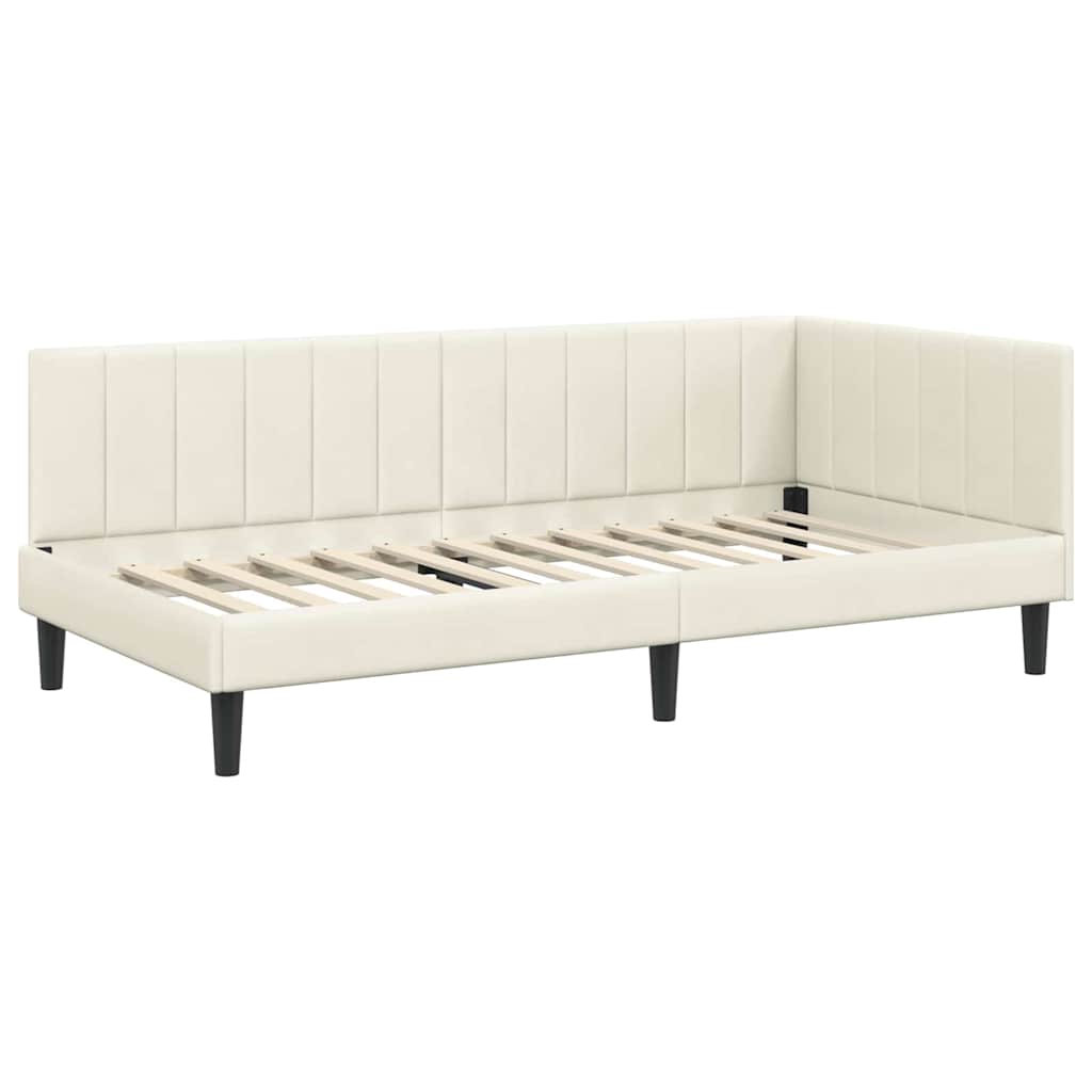 Hoekbedframe met Matras met hoofdeinde 2 pcs Crème Fluweel – afbeelding 6