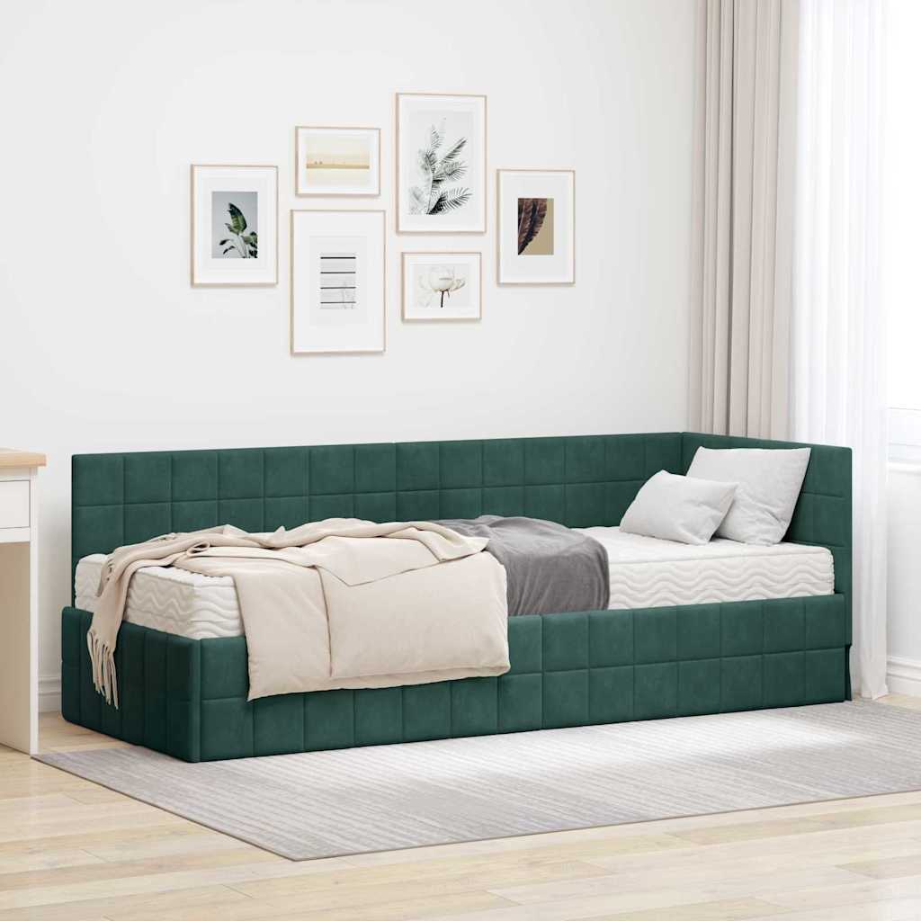 Hoekbedframe met Matras met hoofdeinde 2 pcs Groen Fluweel – afbeelding 1