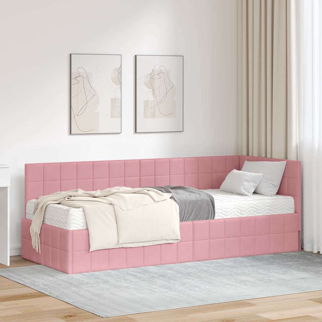 Hoekbedframe met Matras met hoofdeinde 2 pcs Grijs Fluweel – afbeelding 1