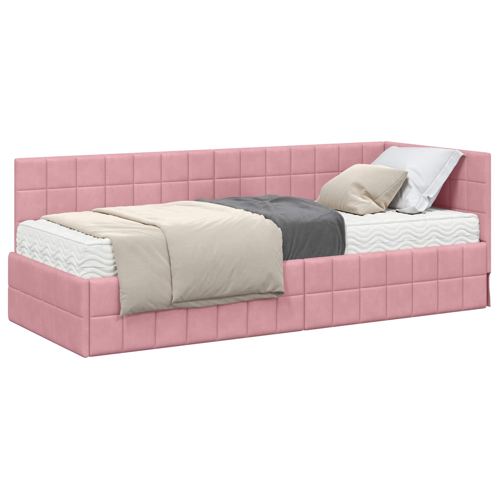 Hoekbedframe met Matras met hoofdeinde 2 pcs Grijs Fluweel – afbeelding 2