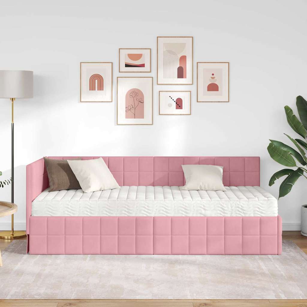 Hoekbedframe met Matras met hoofdeinde 2 pcs Grijs Fluweel – afbeelding 3