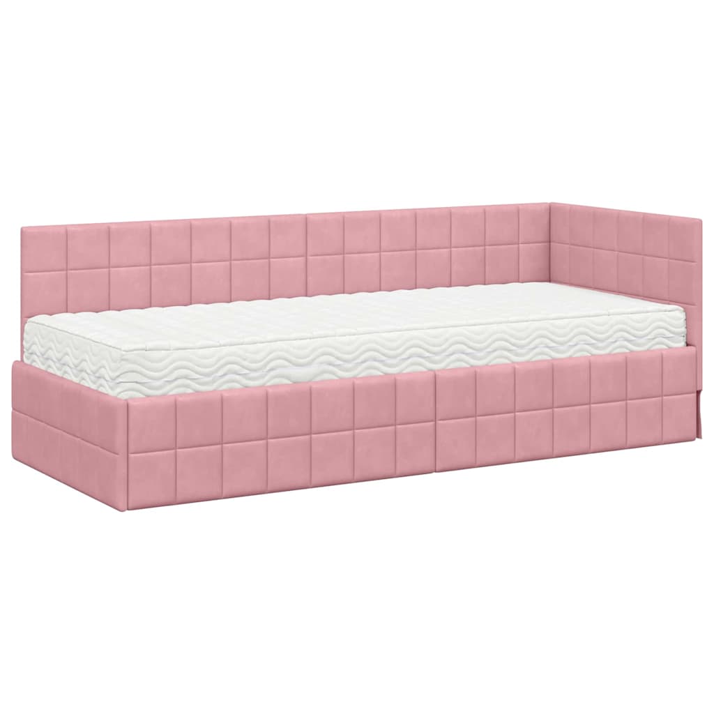 Hoekbedframe met Matras met hoofdeinde 2 pcs Grijs Fluweel – afbeelding 4