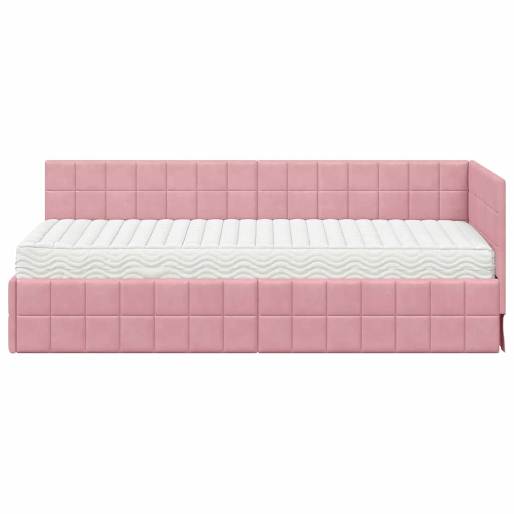 Hoekbedframe met Matras met hoofdeinde 2 pcs Grijs Fluweel – afbeelding 5