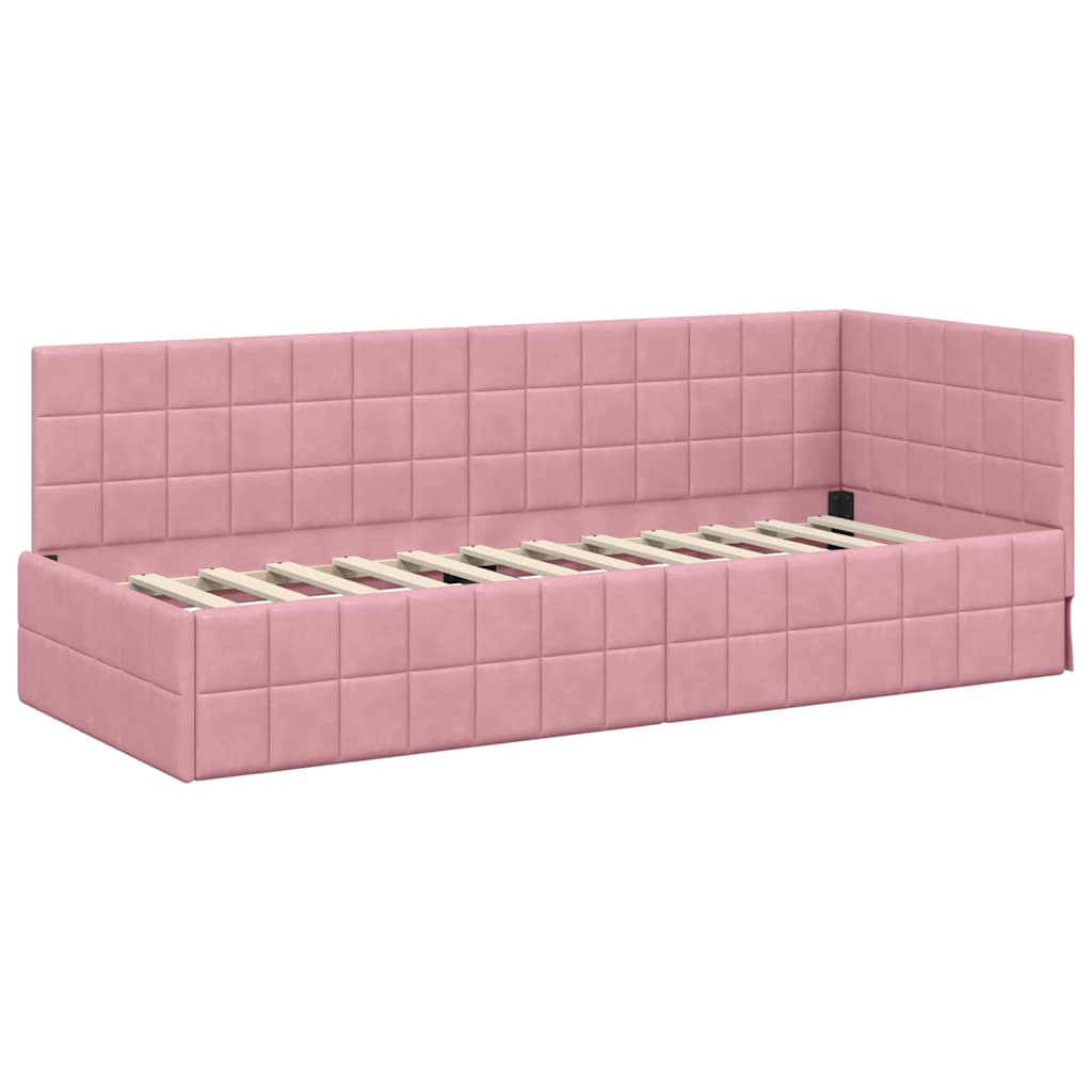 Hoekbedframe met Matras met hoofdeinde 2 pcs Grijs Fluweel – afbeelding 6