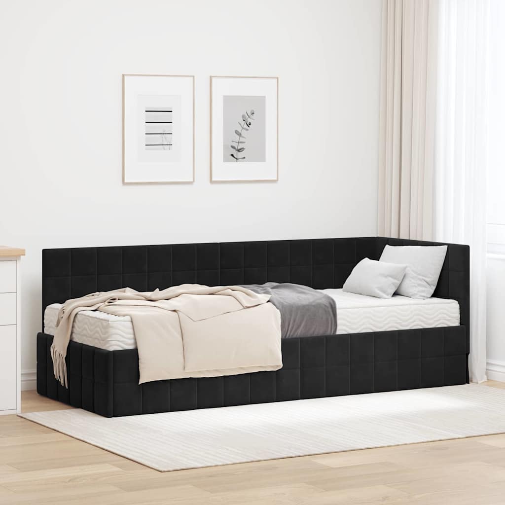 Hoekbedframe met Matras met hoofdeinde 2 pcs Zwart Fluweel – afbeelding 1