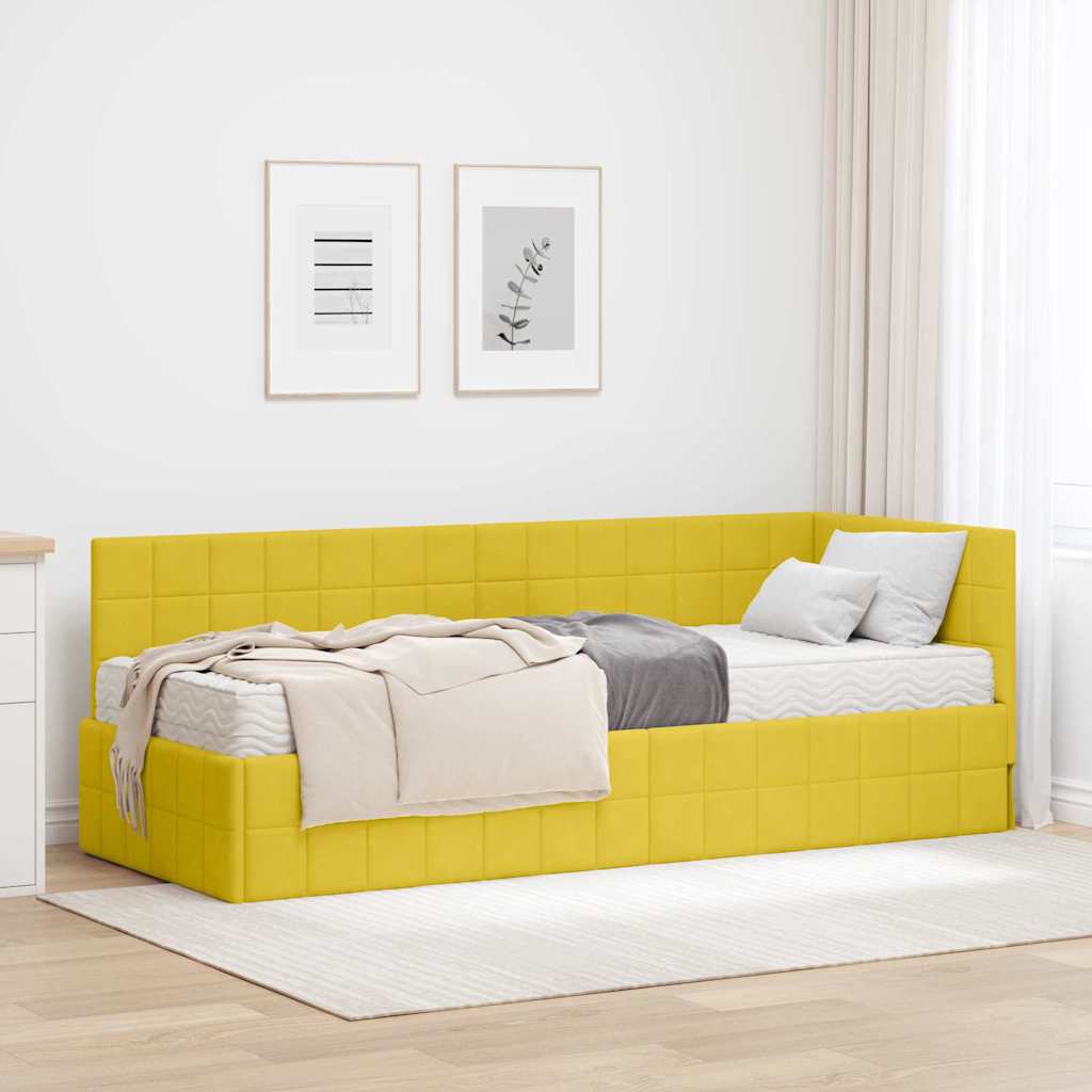 Hoekbedframe met Matras met hoofdeinde 2 pcs Geel Fluweel – afbeelding 1
