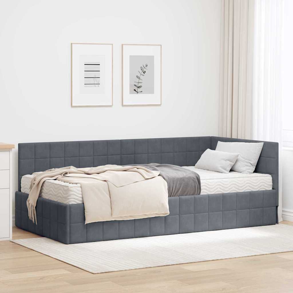 Hoekbedframe met Matras met hoofdeinde 2 pcs Grijs Fluweel – afbeelding 1