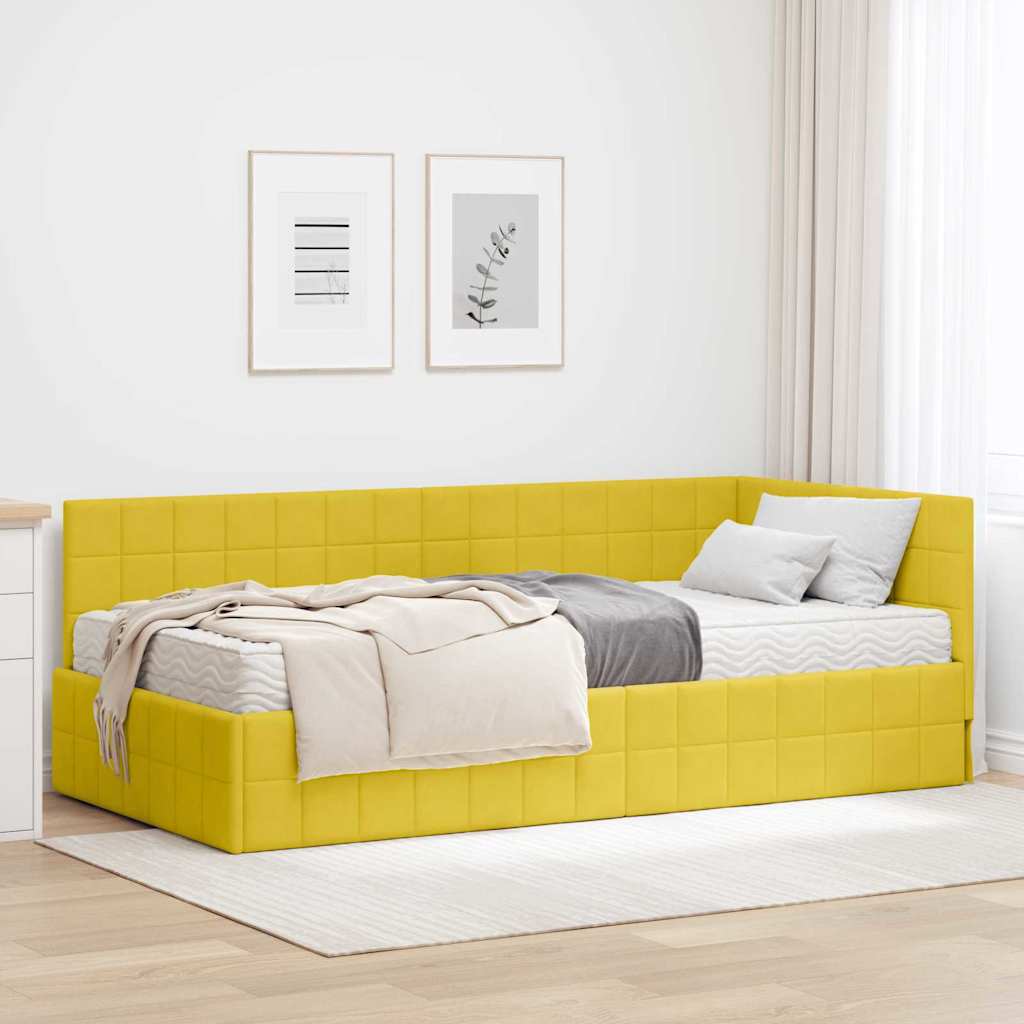 Hoekbedframe met Matras met hoofdeinde 2 pcs Geel Fluweel – afbeelding 1
