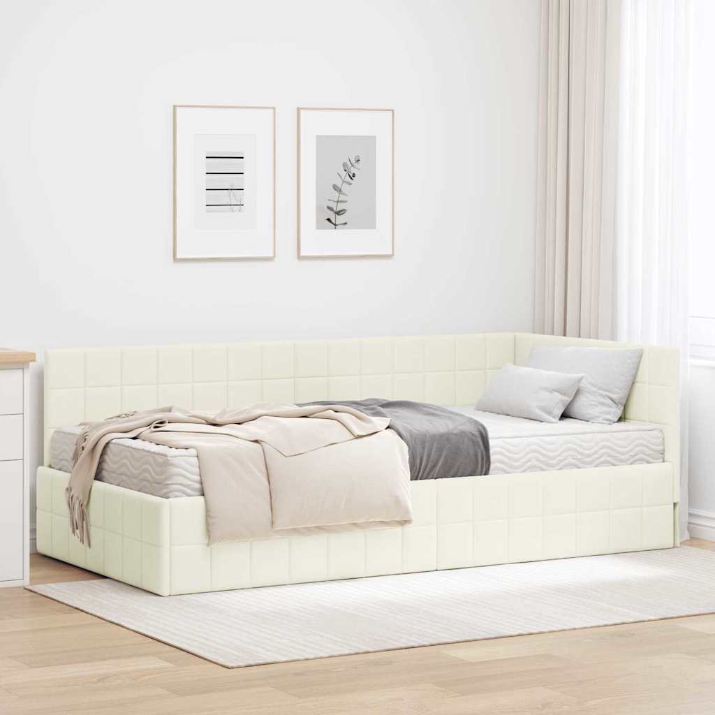 Hoekbedframe met Matras met hoofdeinde 2 pcs Crème Fluweel – afbeelding 1