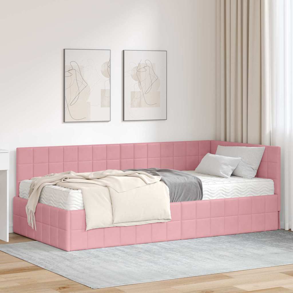 Hoekbedframe met Matras met hoofdeinde 2 st Grijs Fluweel – afbeelding 1