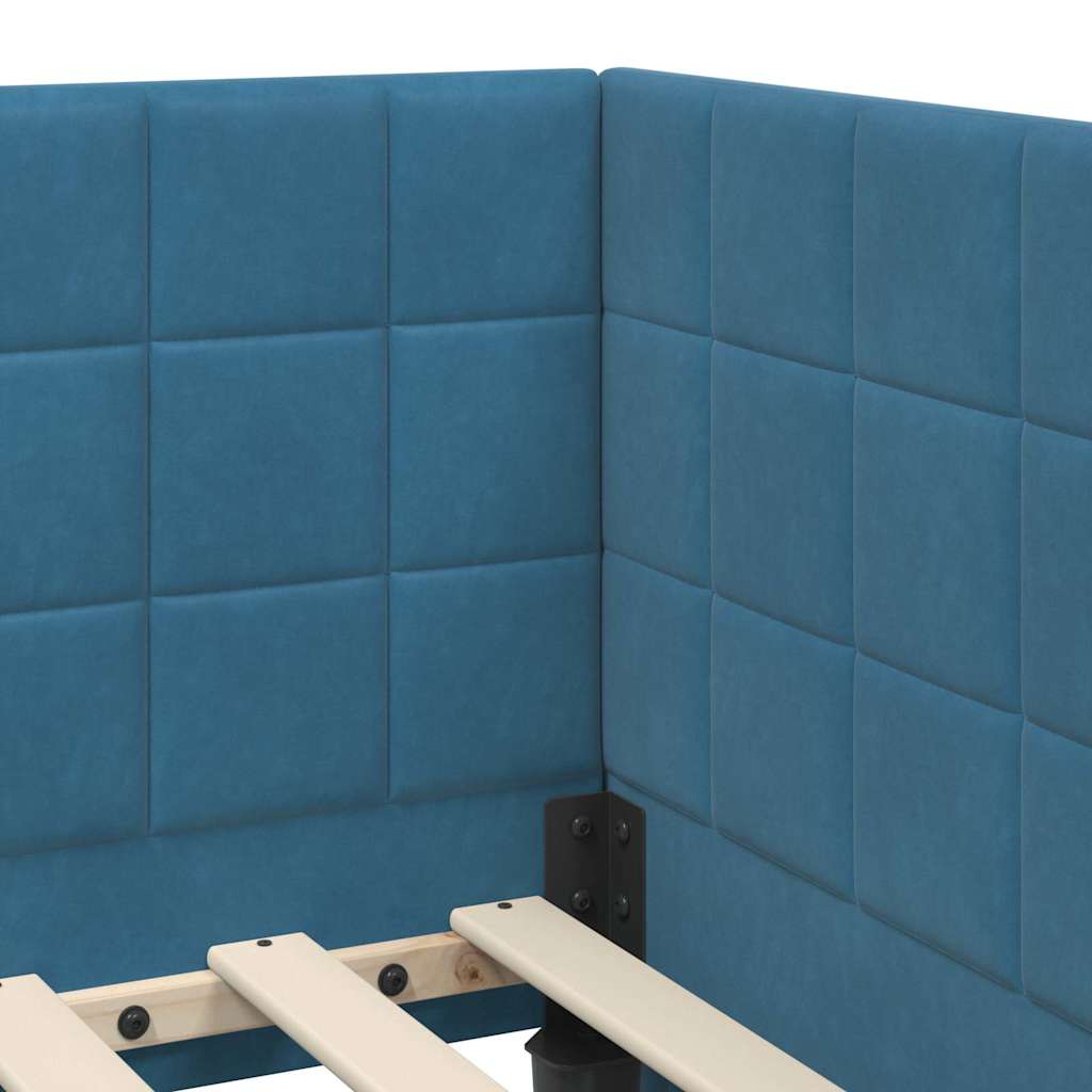 Hoekbedframe met Matras met hoofdeinde 2 pcs Blauw Fluweel – afbeelding 10