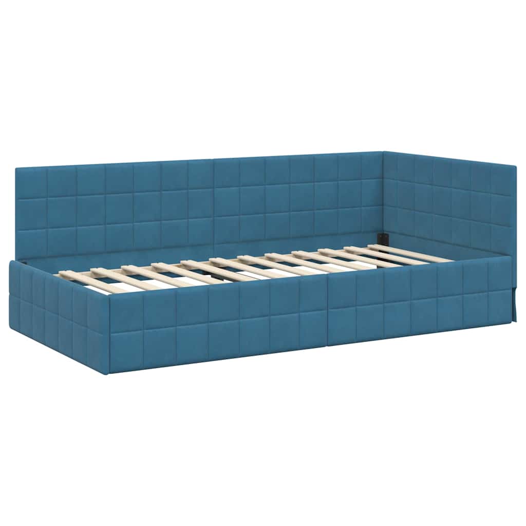 Hoekbedframe met Matras met hoofdeinde 2 pcs Blauw Fluweel – afbeelding 6