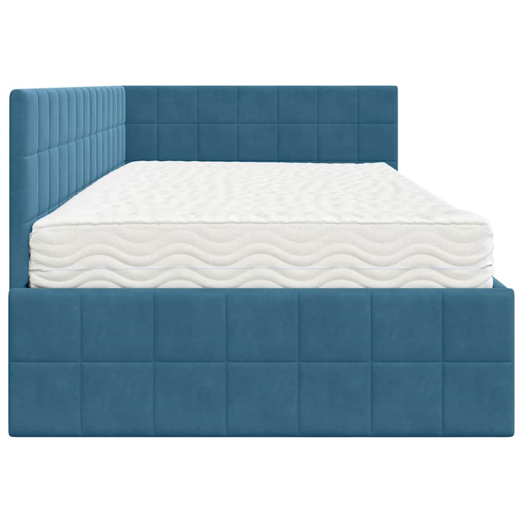 Hoekbedframe met Matras met hoofdeinde 2 pcs Blauw Fluweel – afbeelding 8