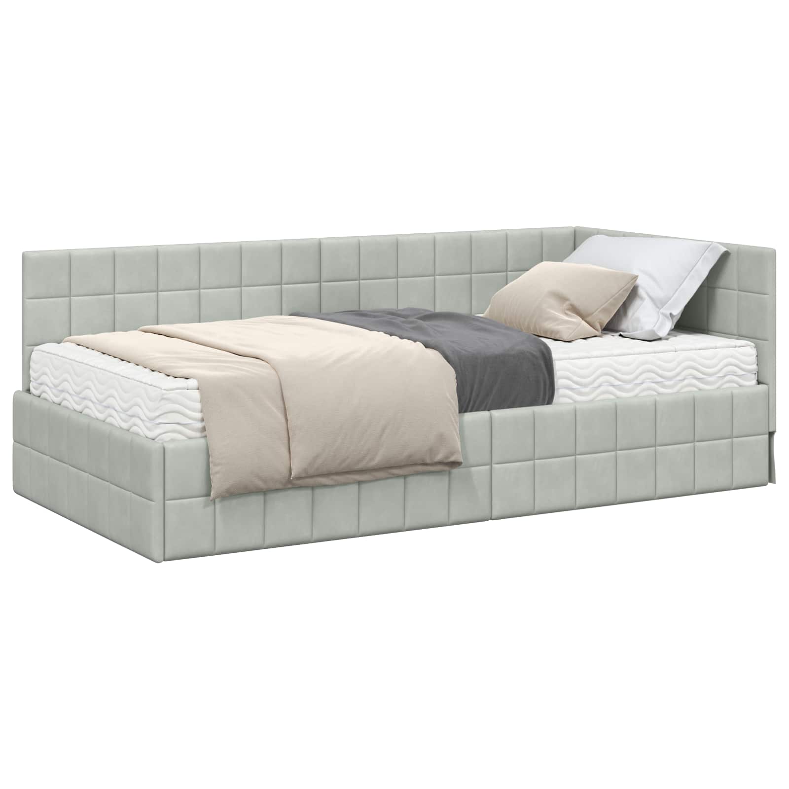 Hoekbedframe met Matras met hoofdeinde 2 pcs Lichtgrijs Fluweel – afbeelding 2