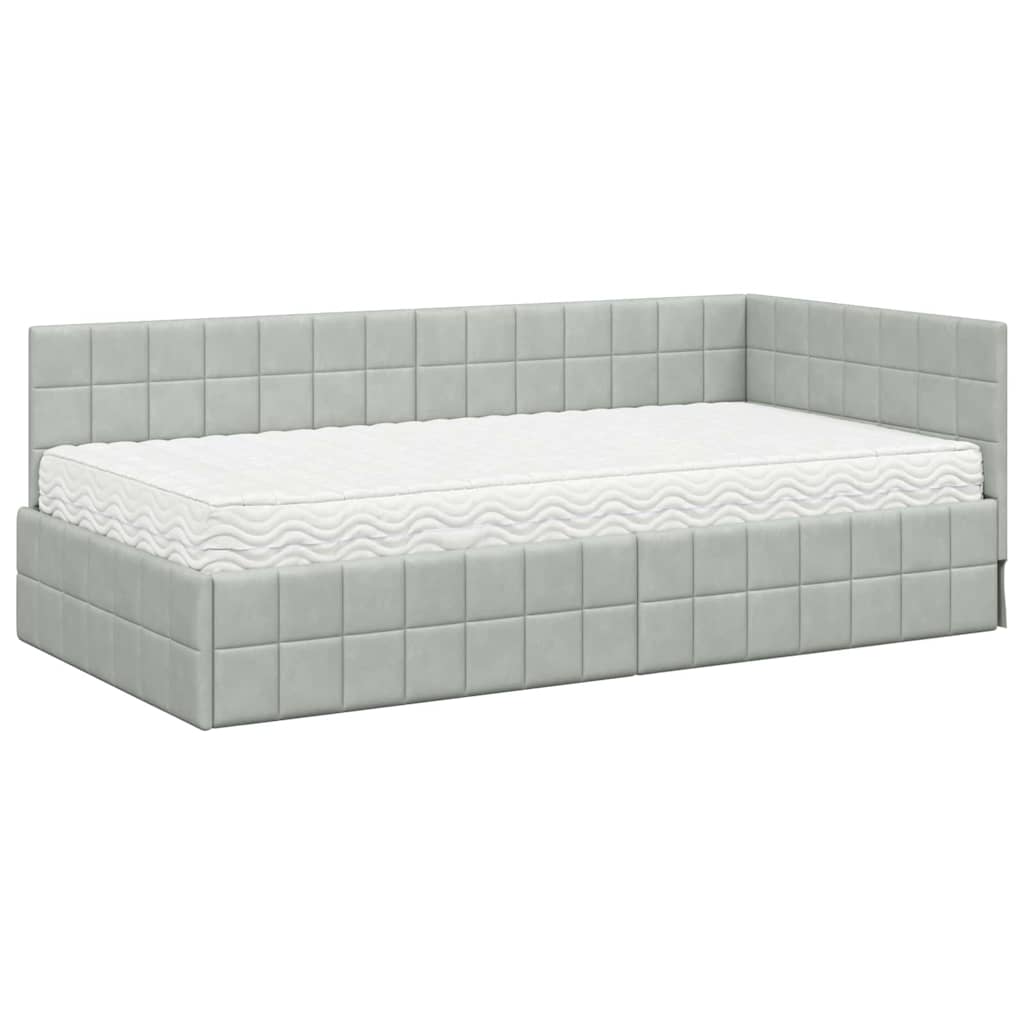 Hoekbedframe met Matras met hoofdeinde 2 pcs Lichtgrijs Fluweel – afbeelding 4