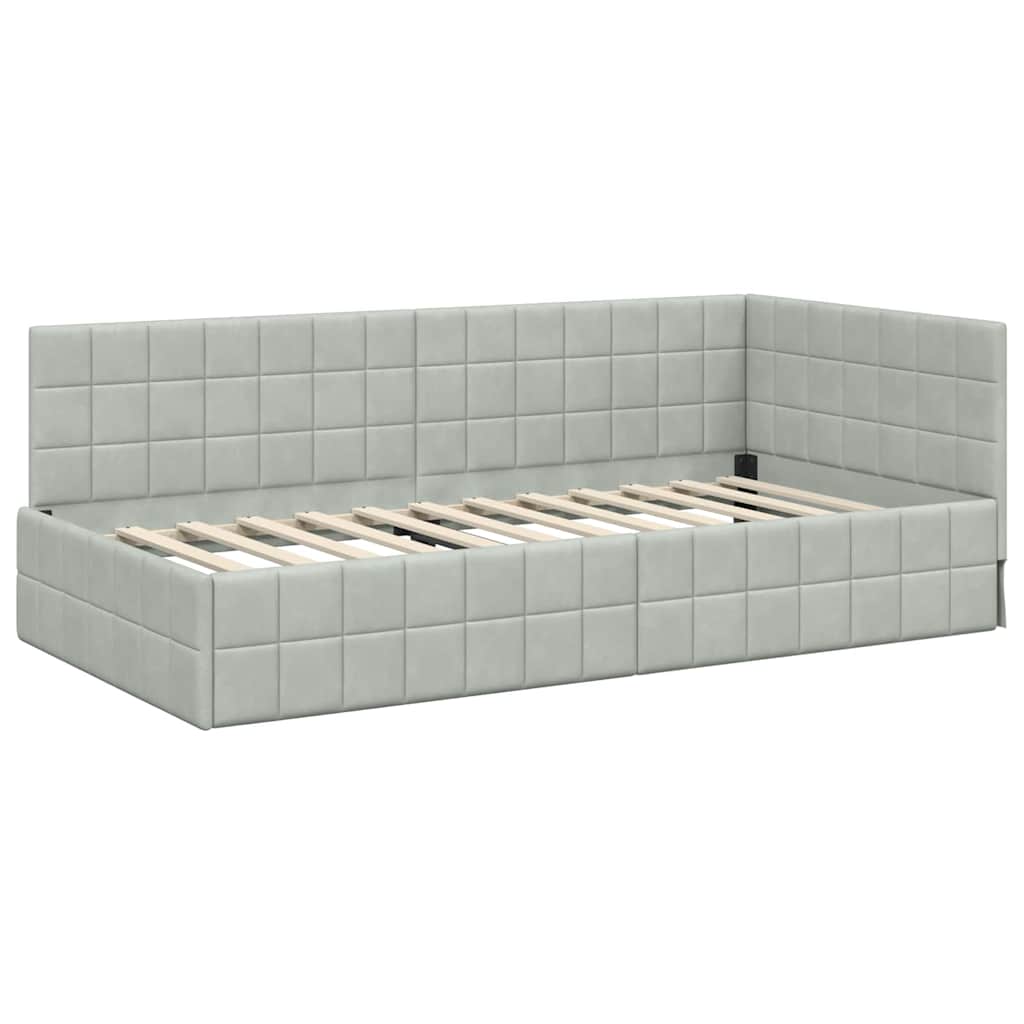 Hoekbedframe met Matras met hoofdeinde 2 pcs Lichtgrijs Fluweel – afbeelding 6