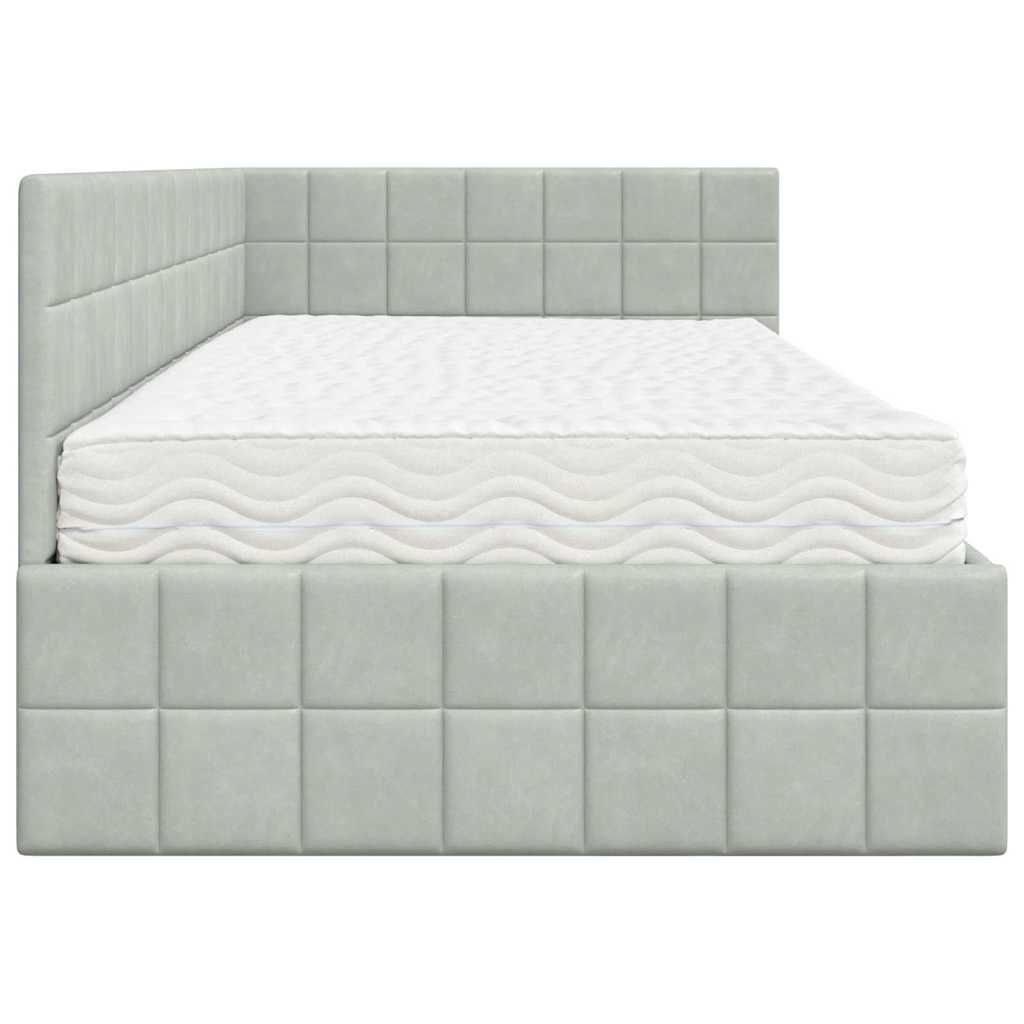 Hoekbedframe met Matras met hoofdeinde 2 pcs Lichtgrijs Fluweel – afbeelding 8