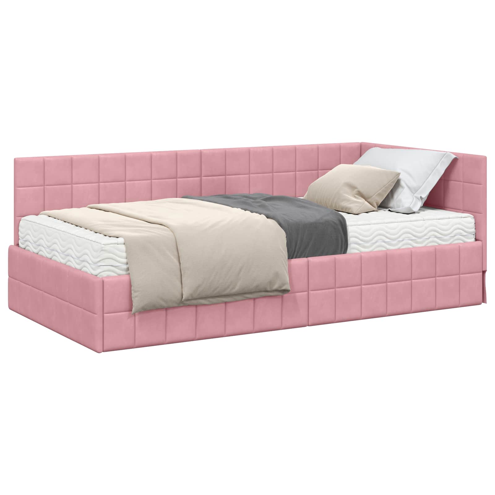 Hoekbedframe met Matras met hoofdeinde 2 st Grijs Fluweel – afbeelding 2