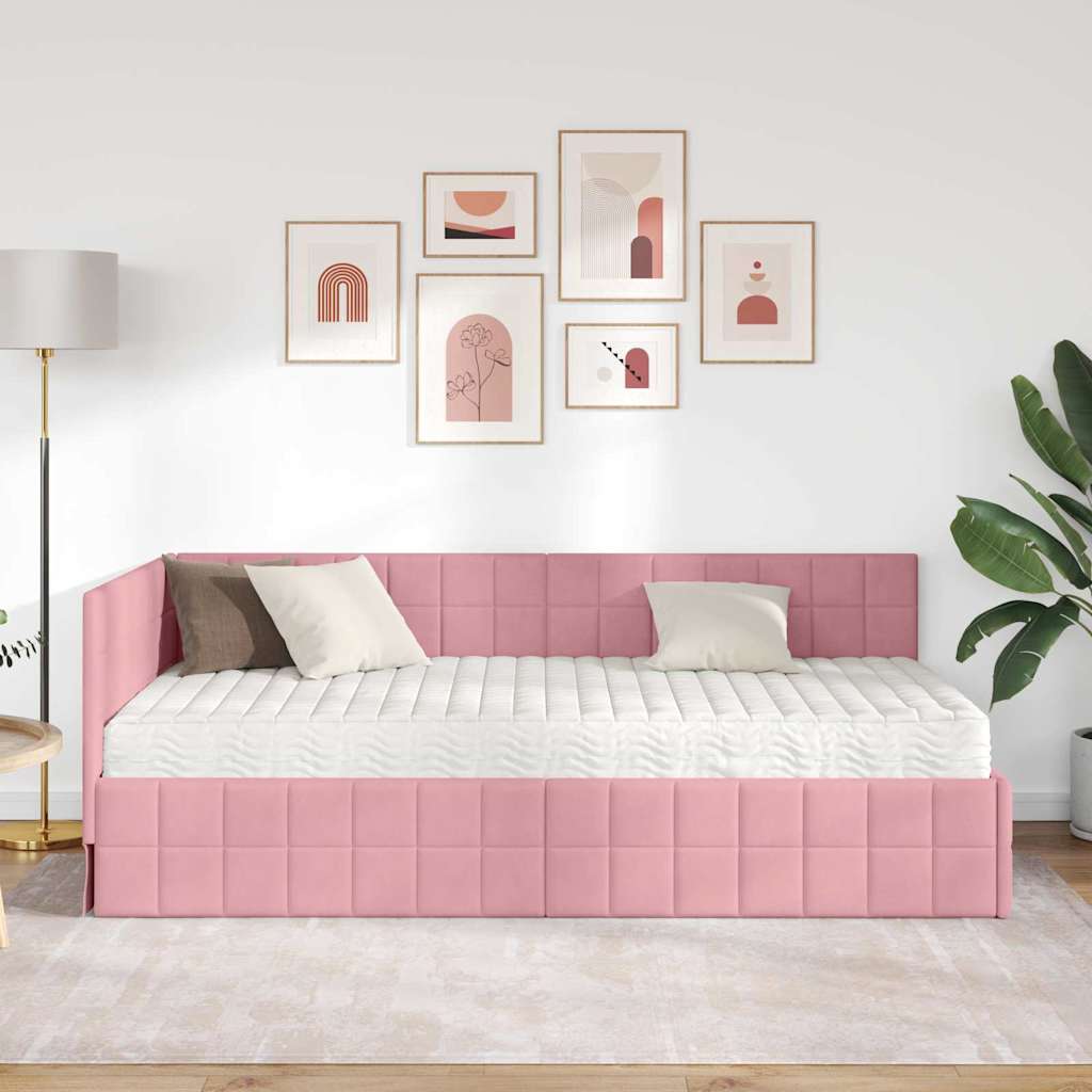 Hoekbedframe met Matras met hoofdeinde 2 st Grijs Fluweel – afbeelding 3