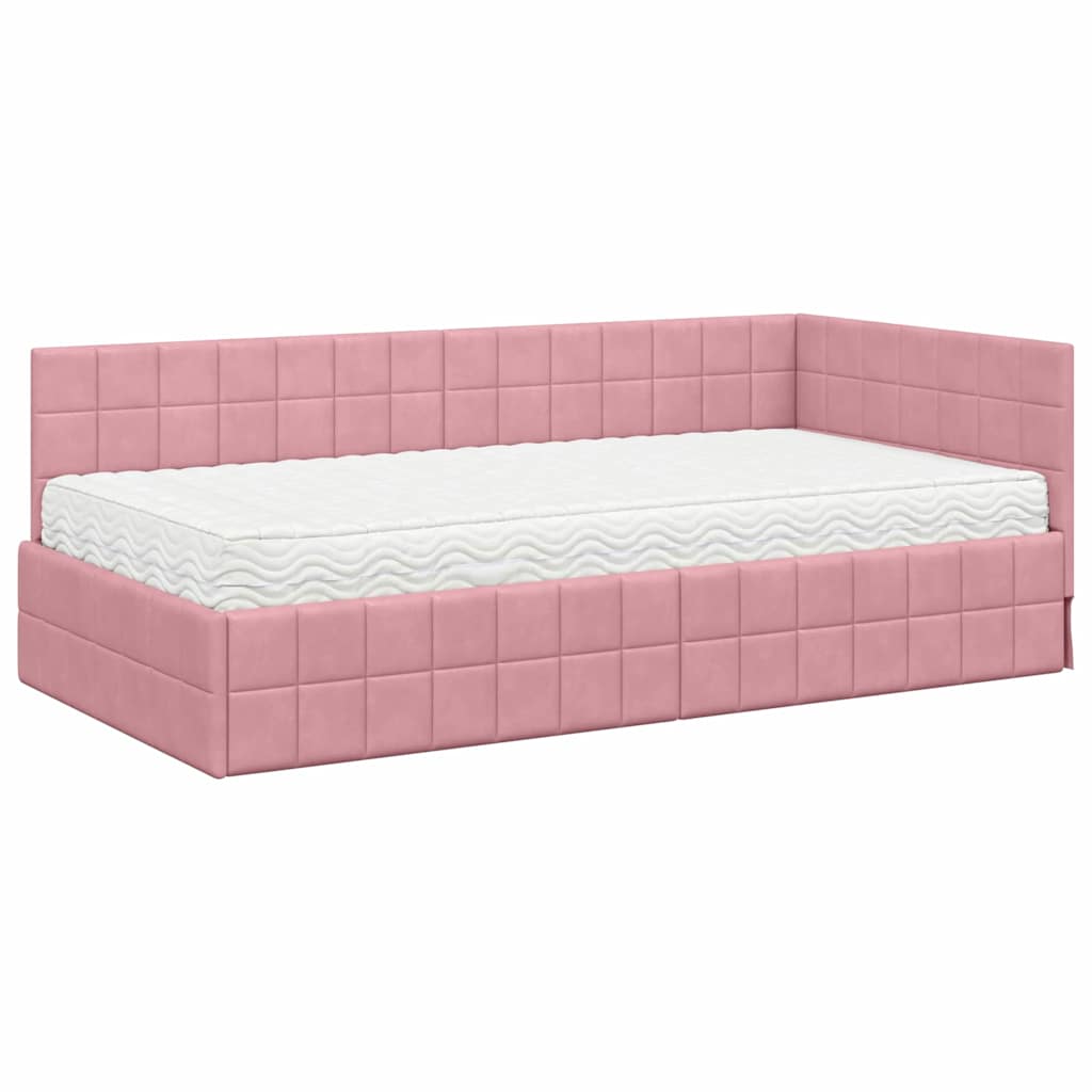 Hoekbedframe met Matras met hoofdeinde 2 st Grijs Fluweel – afbeelding 4