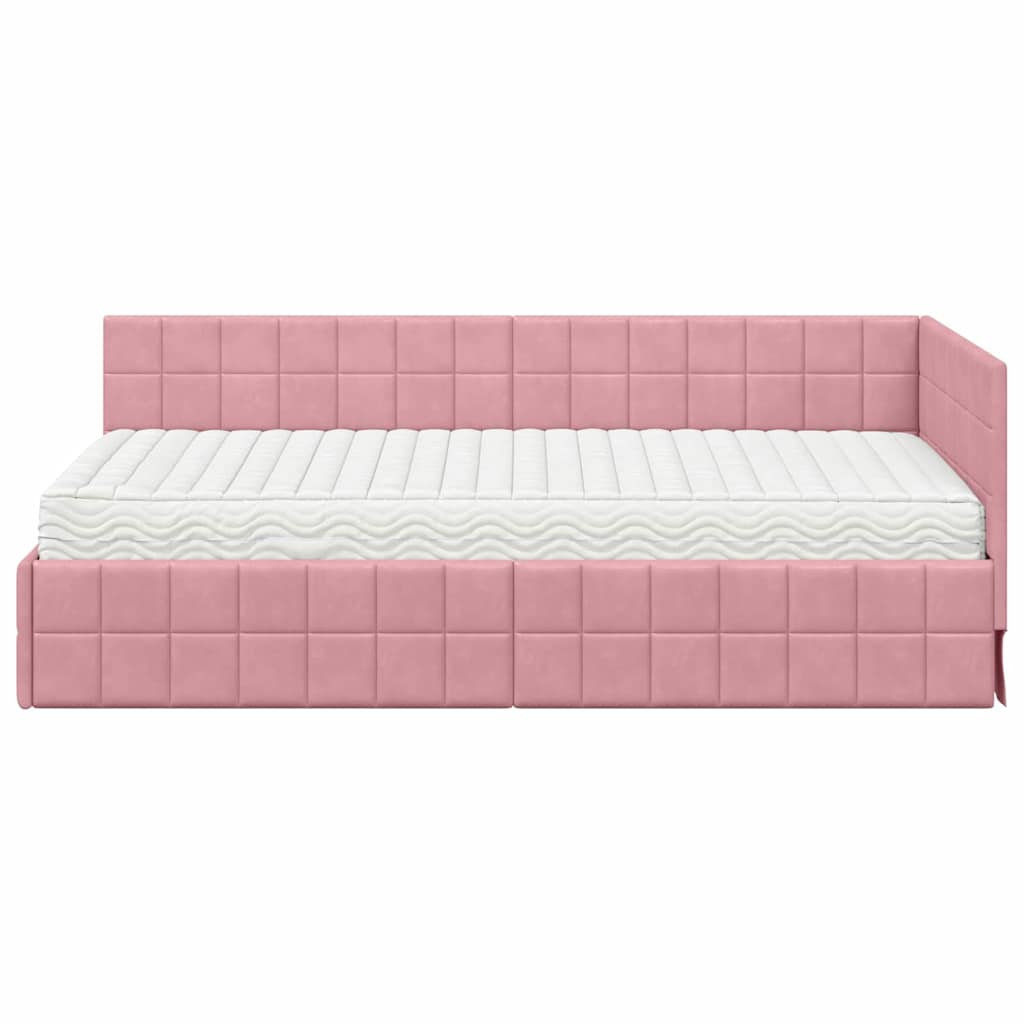 Hoekbedframe met Matras met hoofdeinde 2 st Grijs Fluweel – afbeelding 5