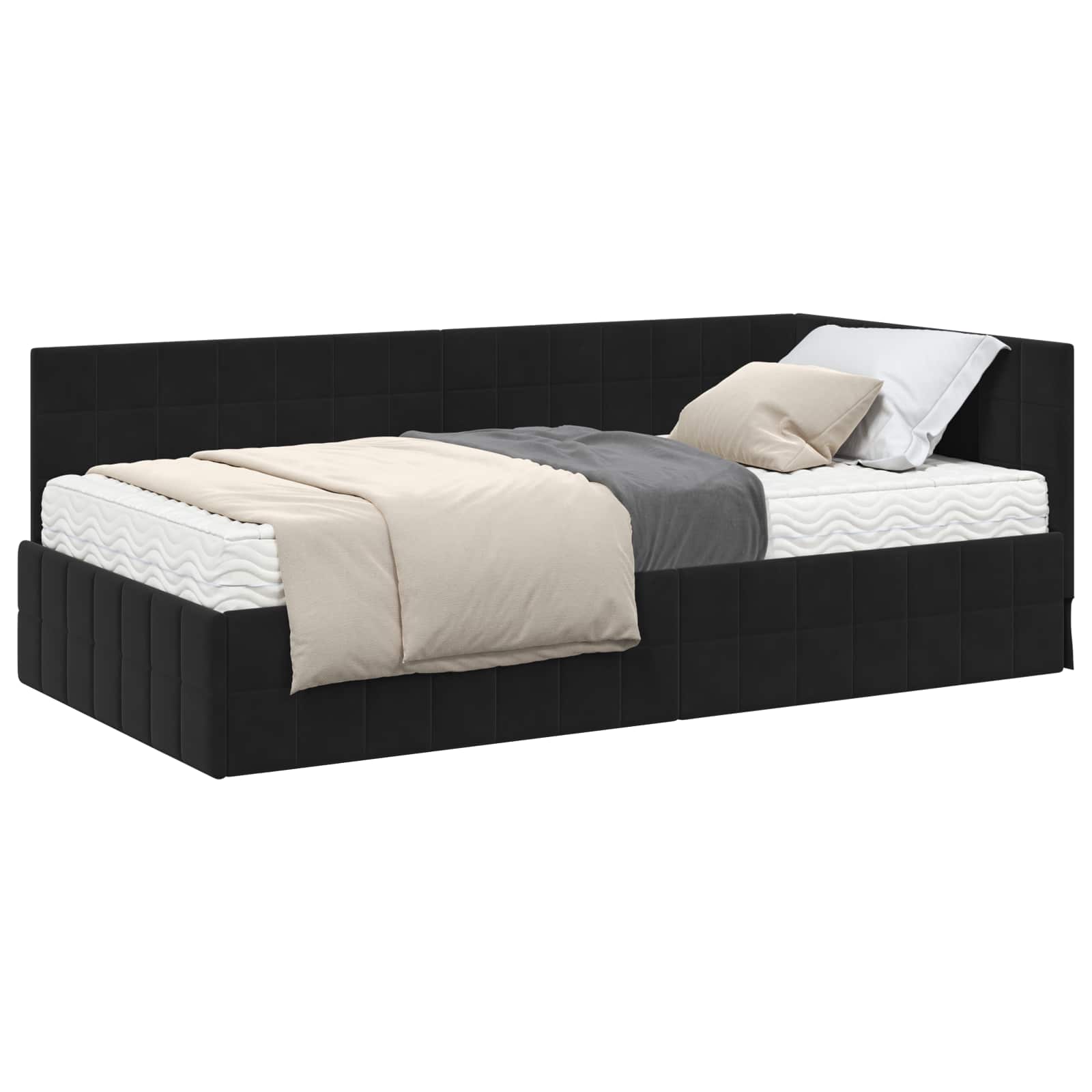 Hoekbedframe met Matras met hoofdeinde 2 pcs Zwart Fluweel – afbeelding 2