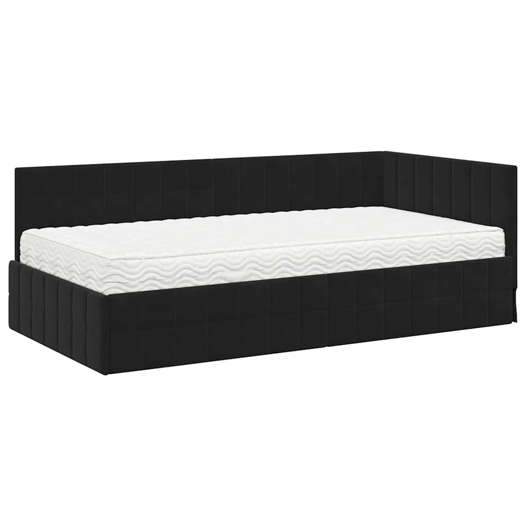 Hoekbedframe met Matras met hoofdeinde 2 pcs Zwart Fluweel – afbeelding 4