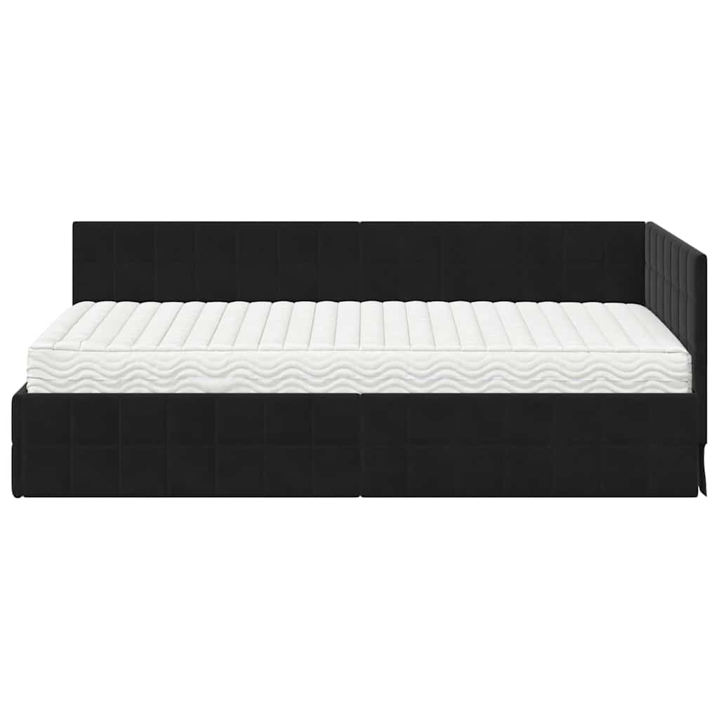 Hoekbedframe met Matras met hoofdeinde 2 pcs Zwart Fluweel – afbeelding 5