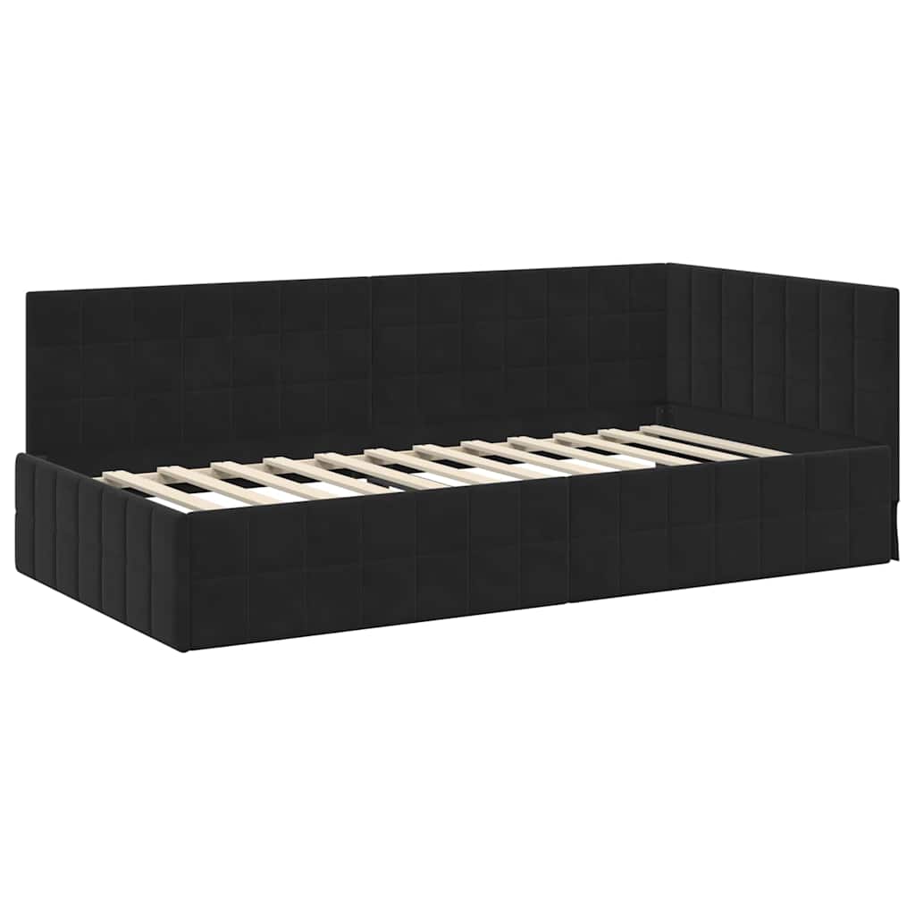 Hoekbedframe met Matras met hoofdeinde 2 pcs Zwart Fluweel – afbeelding 6