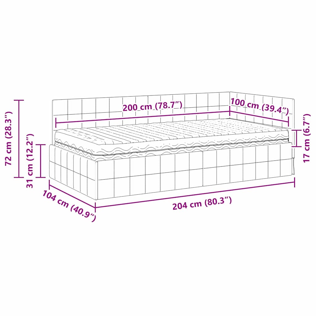 Hoekbedframe met Matras met hoofdeinde 2 pcs Crème Fluweel – afbeelding 12